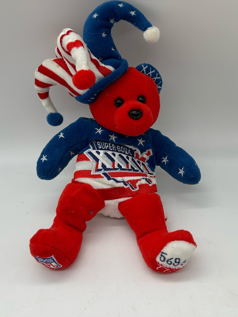 NFL Superbowl XXXVI Plush Bear Red White Blue